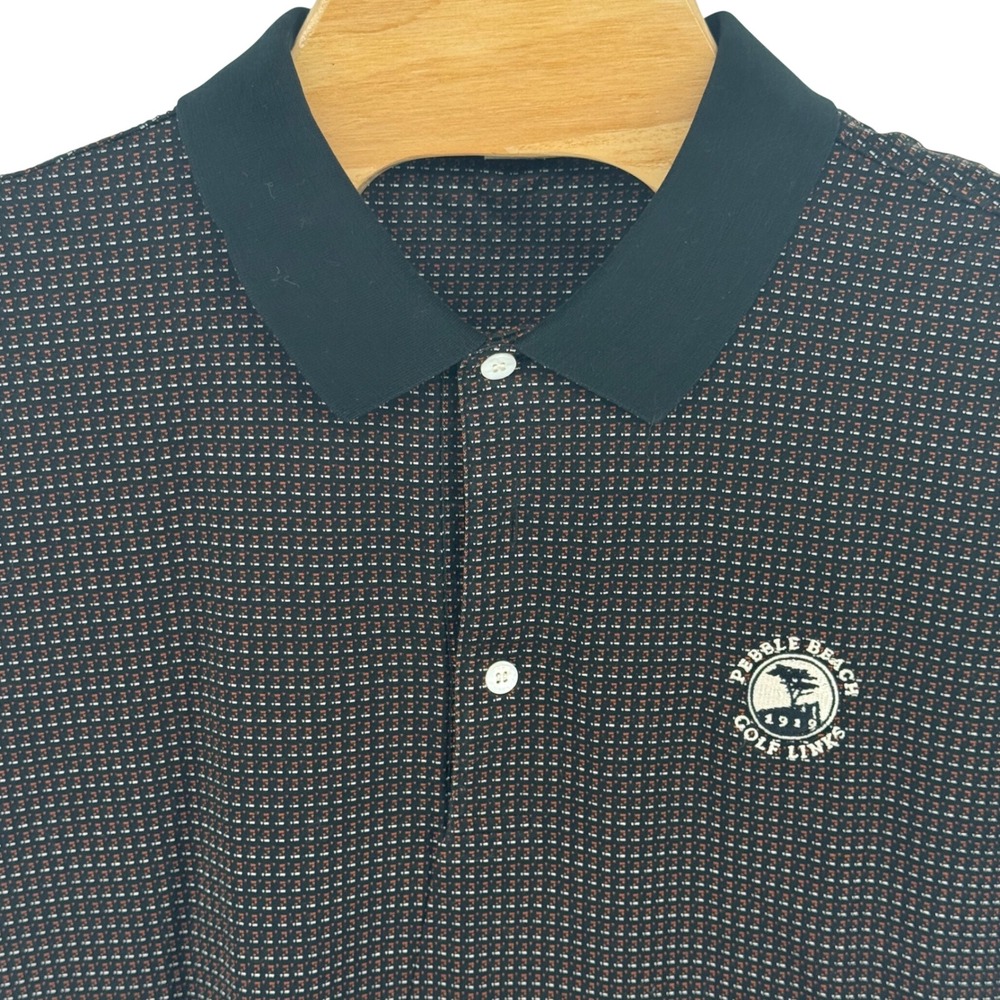 Pebble Beach Golf Links Mens XL Polo Shirt Mercerized Cotton Black Brown Pattern